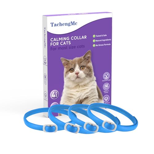 TachengMc Beruhigendes Halsband für Katzen, 4 Stück, beruhigendes Halsband, effektive Linderung von Angst, Stress, Katzen-Pheromonhalsband, wasserabweisend und verstellbar, für Katzen, Blau von TachengMc