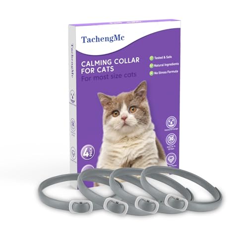 TachengMc Beruhigendes Halsband für Katzen, 4 Stück, beruhigendes Halsband, effektive Linderung von Angst, Stress, Katzen-Pheromonhalsband, wasserabweisend und verstellbar, für Katzen, Grau von TachengMc