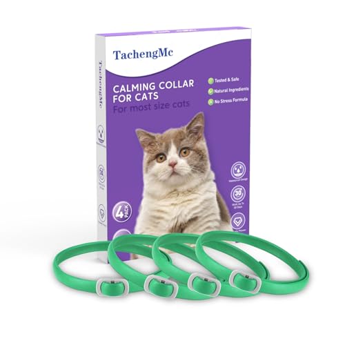 TachengMc Beruhigendes Halsband für Katzen, 4 Stück, beruhigendes Halsband, effektive Linderung von Angst, Stress, Katzen-Pheromonhalsband, wasserabweisend und verstellbar, für Katzen, Grün von TachengMc
