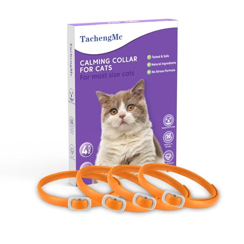 TachengMc Beruhigendes Halsband für Katzen, 4 Stück, beruhigendes Halsband, effektive Linderung von Angst, Stress, Katzen-Pheromonhalsband, wasserabweisend und verstellbar, für Katzen, Orange von TachengMc