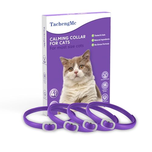 TachengMc Beruhigendes Halsband für Katzen, 4 Stück, beruhigendes Halsband, effektive Linderung von Angst, Stress, Katzen-Pheromonhalsband, wasserabweisend und verstellbar, für Katzen, Violett von TachengMc