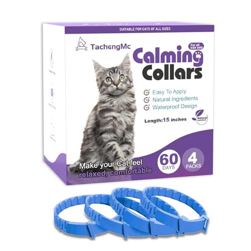TachengMc Beruhigungshalsband für Katzen, Katzenhalsbänder, effizient, lindert Angstzustände, Stress, Pheromone, beruhigendes Katzenhalsband, Kätzchen-Zubehör, bequem, entspannt, hält 60 Tage, blau, 4 von TachengMc