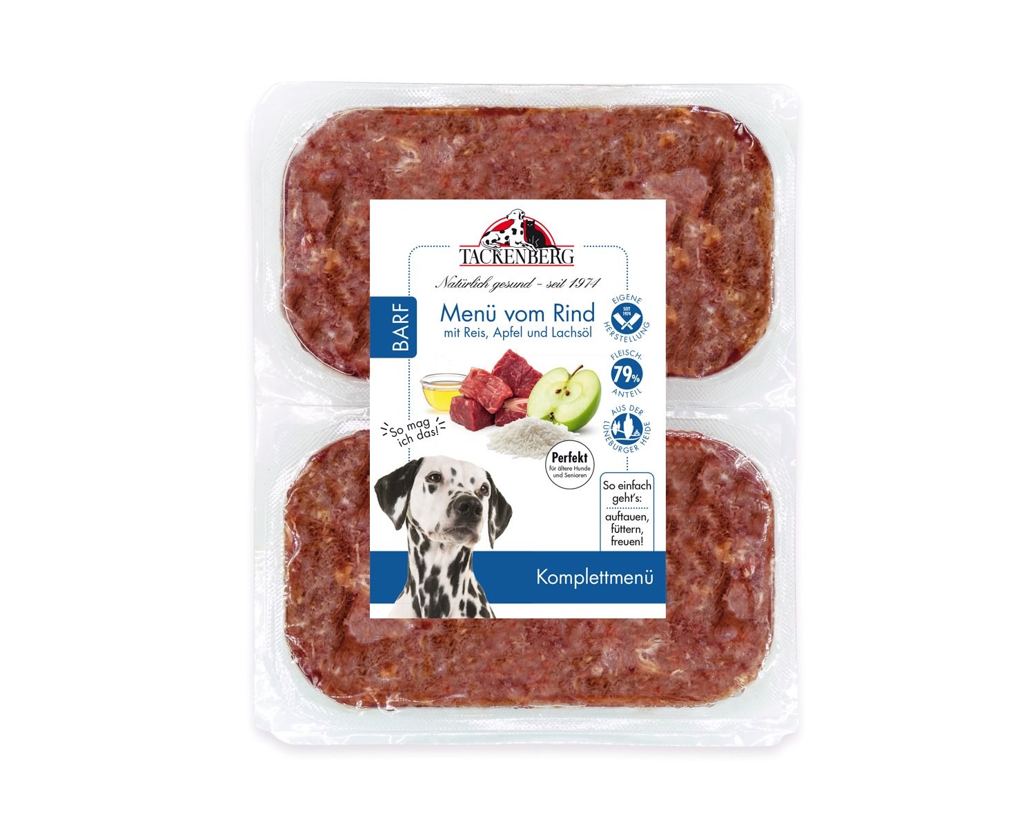 BARF-Menü Rind mit Reis, Apfel und Lachsöl für Hunde - 28 x 500 g - Premiumqualität von Tackenberg BARF-Menü Rind mit Reis, Apfel und Lachsöl für Hunde - 28 x 500 g - Premiumqualität von Tackenberg von Tackenberg