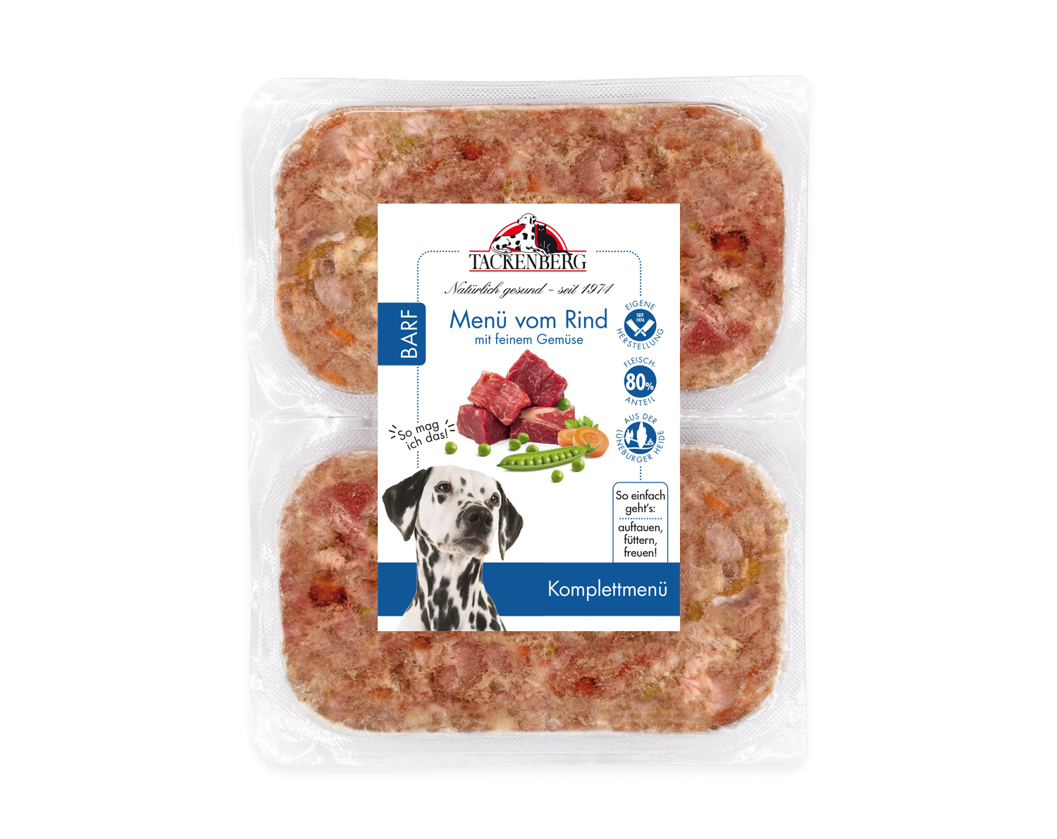 BARF Menü Rind & Gemüse für Hunde  - 500 g - Premiumqualität von Tackenberg von Tackenberg