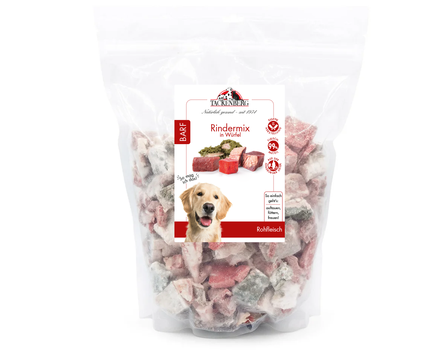 BARF Rindermix in Würfeln für Hunde  - 1000 g - Premiumqualität von Tackenberg von Tackenberg