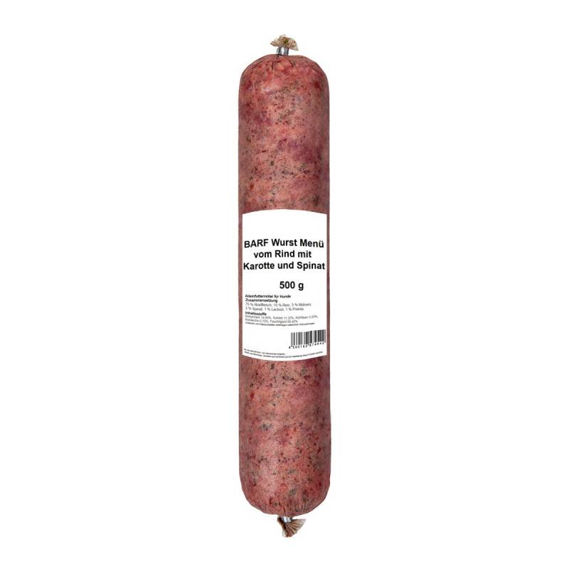 BARF Wurst Menü vom Rind mit Karotte und Spinat, 1000 g - 1000g - Premiumqualität von Tackenberg von Tackenberg