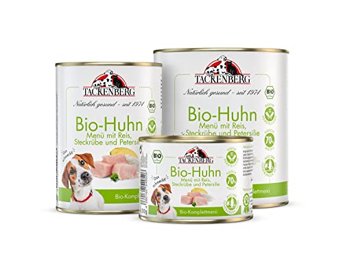 TACKENBERG Bio-Hühnchen mit Reis, Steckrübe und Petersilie Nassfutter Dose für Hunde - Hundefutter in Premiumqualität - 12 x 200 g von Tackenberg