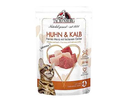 TACKENBERG Katzenfutter Huhn und Kalb, Nassfutter für Katzen - 24x85 g - Hochwertiges Katzennassfutter für eine ausgewogene Ernährung in Premiumqualität - ohne Zuckerzusatz, 24x85 g von Tackenberg