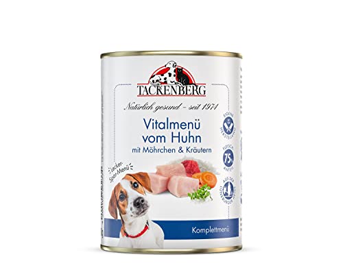TACKENBERG Vitalmenü vom Huhn mit Möhrchen & Kräutern Nassfutter Dose für Hunde - Hundefutter in Premiumqualität - 12 x 400 g von Tackenberg
