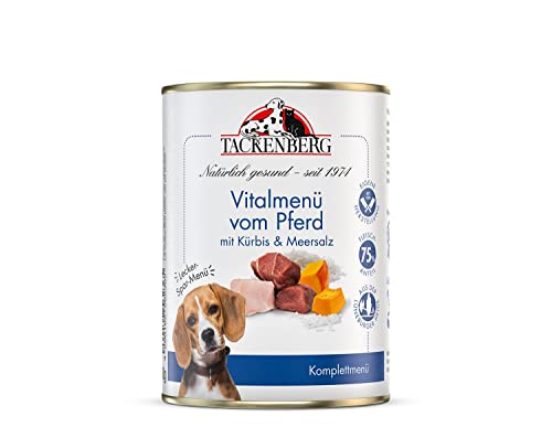 TACKENBERG Vitalmenü vom Pferd mit Kürbis & Meersalz Nassfutter Dose für Hunde - Hundefutter in Premiumqualität - natürlich getreidefrei - 12 x 400 g von Tackenberg
