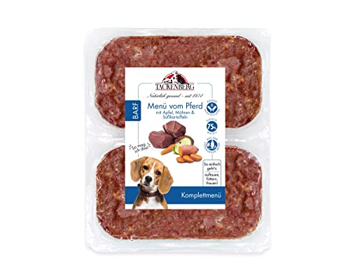 TACKENBERG Barf Menü mit Pferdefleisch, Apfel, Möhre und Süßkartoffel für Hunde - 14 x 500 g - leckeres Frostfleisch als Hundefutter in Premiumqualität - Gefrierfutter von Tackenberg