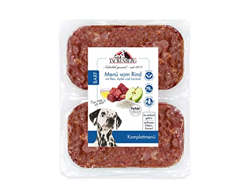 TACKENBERG Barf Menü mit Rinderfleisch, Reis, Apfel & Lachsöl für Hunde - 14 x 500 g - leckeres Frostfleisch als Hundefutter in Premiumqualität - ohne Zuckerzusatz - Gefrierfutter von Tackenberg