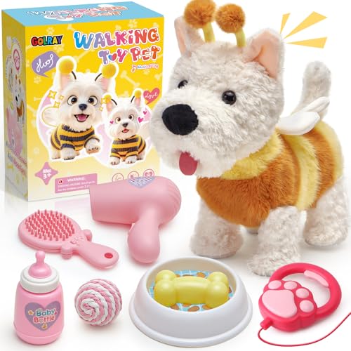 Tacobear Spielzeug Hund der Läuft und Bellt Singen mit Leine, Interaktives Haustier Rollenspiel Füttern Hund Kuscheltier Geschenk Mädchen 3 4 5 6 7 Jahre für Geburtstag Weihnachten von Tacobear