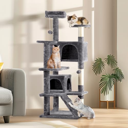 TactFire Kratzbaum Dunkelgrau Kletterbaum für Katzen 135cm hoch Mehrschichtig mit DREI kleinen Sprüngen und Einer Leiter Katzen kratzbaum groß TactFire Kratzbaum Dunkelgrau Kletterbaum für Katzen 135cm hoch Mehrschichtig mit DREI kleinen Sprüngen und Einer Leiter Katzen kratzbaum groß von TactFire