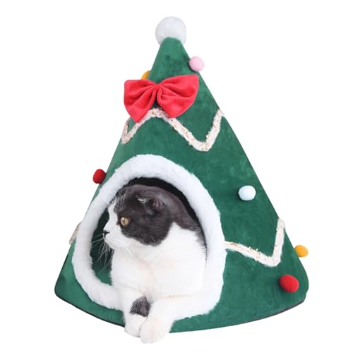 Katzenbetthöhle, Katzenhaus Innenräume, Weihnachtskatze Bett Nicht Schlupf Xtmas Tree Cat Iglu mit abnehmbarem Kissen für 4 kg von Tadoiooy
