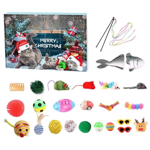 Tadoiooy Weihnachtsiventkalender 2024, 24 -Tage -Katzen -Adventskalender mit verschiedenen Katzenspielzeugen, interaktives Weihnachts -Countdown -Spielzeug für Liebhaber, Dekorationen, Dekorationen von Tadoiooy