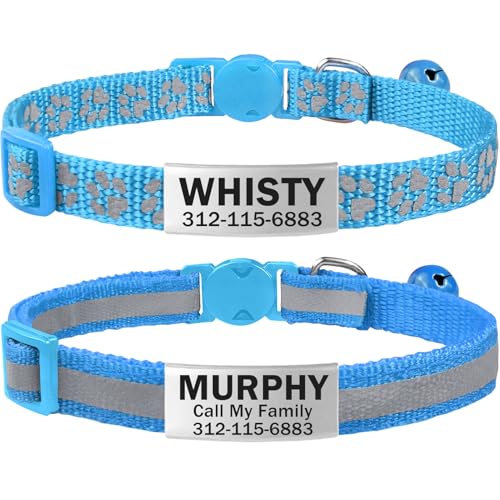 TagME 2er Pack Katzenhalsband mit Namen und Telefonnummer, Katzenhalsband mit Sicherheitsverschluss und glöckchen, 15-20 cm für Kätzchen, Himmel Blau von TagME