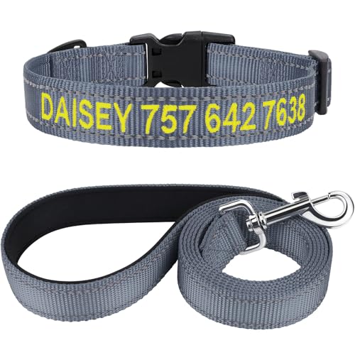 TagME Hundehalsband und Leine, Personalisierbar Reflektierendes Hundehalsband Mit 1.5M Doppelseitige Reflektierende Hundeleine für Kleine, Grau TagME Hundehalsband und Leine, Personalisierbar Reflektierendes Hundehalsband Mit 1.5M Doppelseitige Reflektierende Hundeleine für Kleine, Grau von TagME