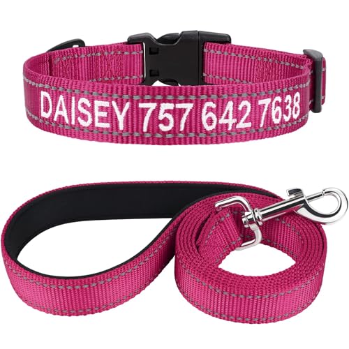 TagME Hundehalsband und Leine, Personalisierbar Reflektierendes Hundehalsband Mit 1.5M Doppelseitige Reflektierende Hundeleine für Kleine, Hot Pink TagME Hundehalsband und Leine, Personalisierbar Reflektierendes Hundehalsband Mit 1.5M Doppelseitige Reflektierende Hundeleine für Kleine, Hot Pink von TagME