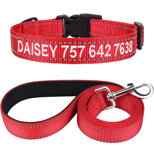 TagME Hundehalsband und Leine, Personalisierbar Reflektierendes Hundehalsband Mit 1.5M Doppelseitige Reflektierende Hundeleine für Kleine, Rot TagME Hundehalsband und Leine, Personalisierbar Reflektierendes Hundehalsband Mit 1.5M Doppelseitige Reflektierende Hundeleine für Kleine, Rot von TagME
