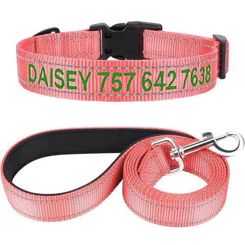 TagME Hundehalsband und Leine, Personalisierbar Reflektierendes Hundehalsband Mit 1.5M Doppelseitige Reflektierende Hundeleine für Mittelgroße, Babyrosa TagME Hundehalsband und Leine, Personalisierbar Reflektierendes Hundehalsband Mit 1.5M Doppelseitige Reflektierende Hundeleine für Mittelgroße, Babyrosa von TagME