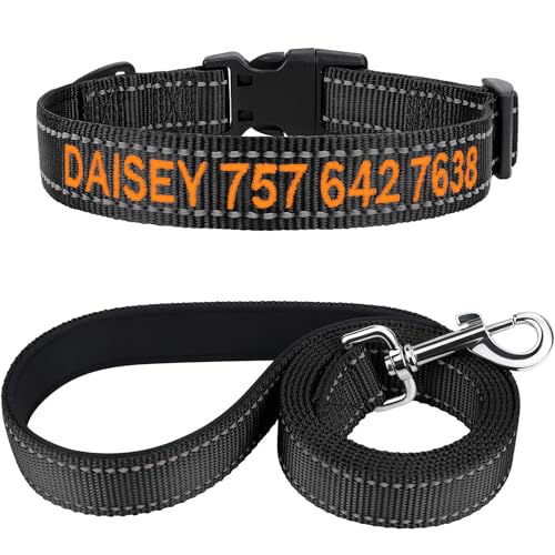 TagME Hundehalsband und Leine, Personalisierbar Reflektierendes Hundehalsband Mit 1.5M Doppelseitige Reflektierende Hundeleine für Mittelgroße, Schwarz TagME Hundehalsband und Leine, Personalisierbar Reflektierendes Hundehalsband Mit 1.5M Doppelseitige Reflektierende Hundeleine für Mittelgroße, Schwarz von TagME