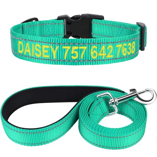 TagME Hundehalsband und Leine, Personalisierbar Reflektierendes Hundehalsband Mit 1.5M Doppelseitige Reflektierende Hundeleine für Mittelgroße, Türkis TagME Hundehalsband und Leine, Personalisierbar Reflektierendes Hundehalsband Mit 1.5M Doppelseitige Reflektierende Hundeleine für Mittelgroße, Türkis von TagME