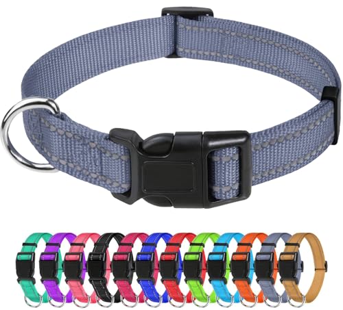 TagME Nylon Hundehalsband, Verstellbares Reflektierendes Hundehalsband mit Sicherheitsschnalle für Extra Kleine Hund, Grau, 1.5cm Breite TagME Nylon Hundehalsband, Verstellbares Reflektierendes Hundehalsband mit Sicherheitsschnalle für Extra Kleine Hund, Grau, 1.5cm Breite von TagME