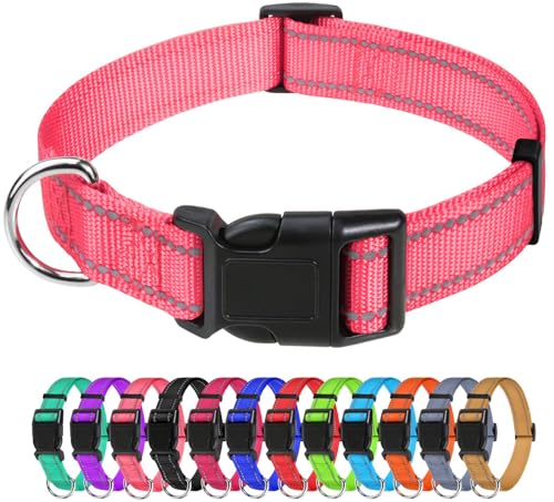 TagME Nylon Hundehalsband, Verstellbares Reflektierendes Hundehalsband mit Sicherheitsschnalle für Extra Kleine Hund, Rosa, 1.5cm Breite von TagME