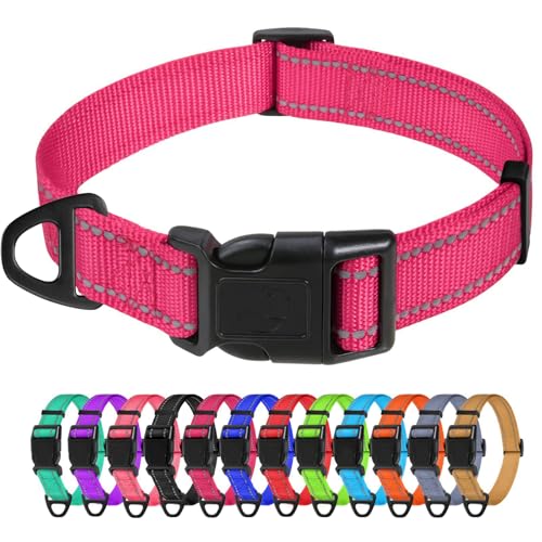 TagME Nylon Hundehalsband, Verstellbares Reflektierendes Hundehalsband mit Sicherheitsschnalle für Große Hunde, Hot Pink, 2.5cm Breite von TagME