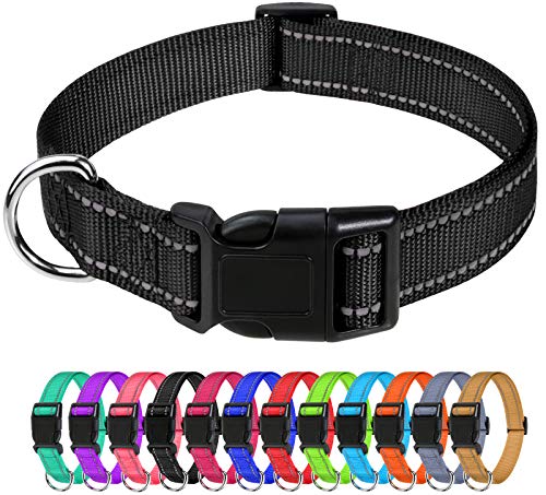TagME Nylon Hundehalsband, Verstellbares Reflektierendes Hundehalsband mit Sicherheitsschnalle für Große Hunde, Schwarz, 2.5cm Breite von TagME