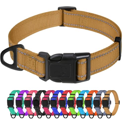 TagME Nylon Hundehalsband, Verstellbares Reflektierendes Hundehalsband mit Sicherheitsschnalle für Kleiner Hund, Braun, 1.5cm Breite von TagME