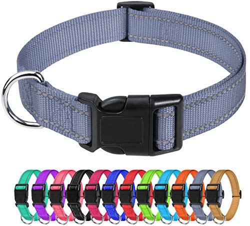 TagME Nylon Hundehalsband, Verstellbares Reflektierendes Hundehalsband mit Sicherheitsschnalle für Kleiner Hund, Grau, 1.5cm Breite von TagME