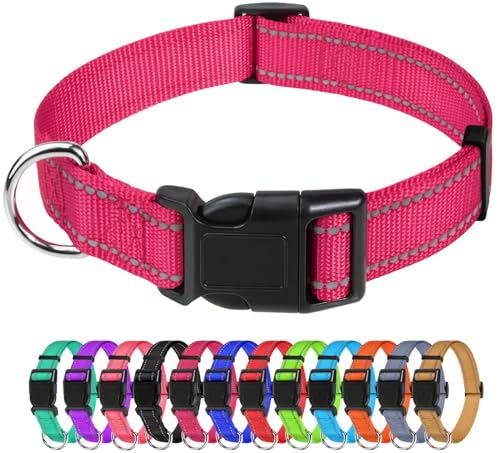 TagME Nylon Hundehalsband, Verstellbares Reflektierendes Hundehalsband mit Sicherheitsschnalle für Kleiner Hund, Hot Pink, 1.5cm Breite von TagME