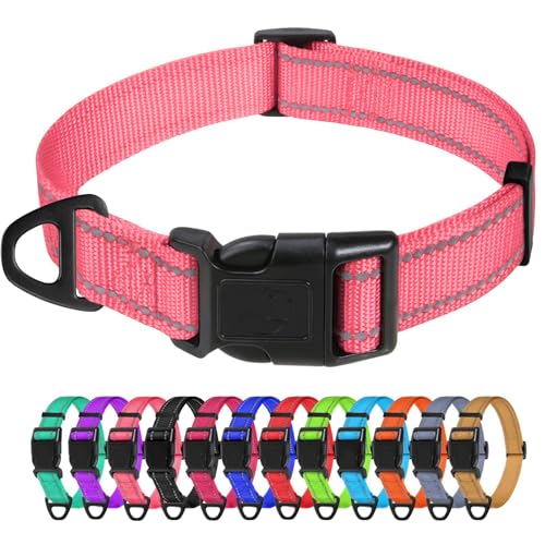 TagME Nylon Hundehalsband, Verstellbares Reflektierendes Hundehalsband mit Sicherheitsschnalle für Kleiner Hund, Rosa, 1.5cm Breite von TagME