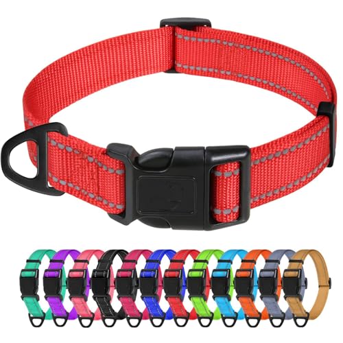 TagME Nylon Hundehalsband, Verstellbares Reflektierendes Hundehalsband mit Sicherheitsschnalle für Kleiner Hund, Rot, 2.0cm Breite TagME Nylon Hundehalsband, Verstellbares Reflektierendes Hundehalsband mit Sicherheitsschnalle für Kleiner Hund, Rot, 2.0cm Breite von TagME