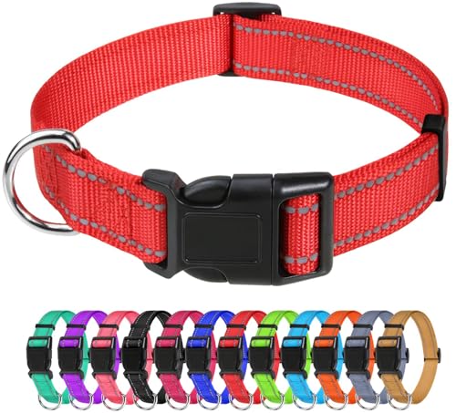 TagME Nylon Hundehalsband, Verstellbares Reflektierendes Hundehalsband mit Sicherheitsschnalle für Kleiner Hund, Rot, 2.0cm Breite von TagME