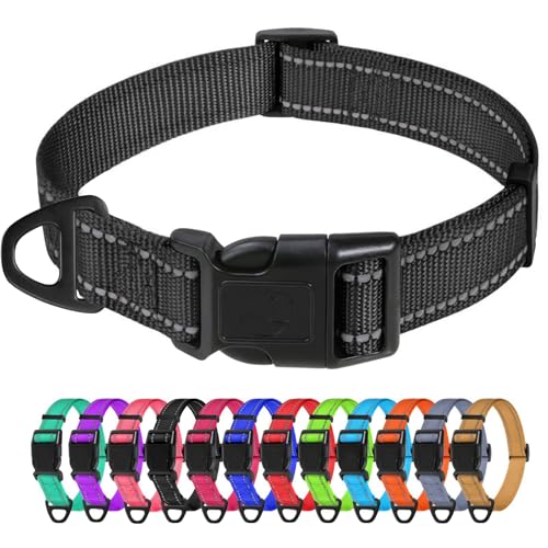 TagME Nylon Hundehalsband, Verstellbares Reflektierendes Hundehalsband mit Sicherheitsschnalle für Kleiner Hund, Schwarz, 2.0cm Breite TagME Nylon Hundehalsband, Verstellbares Reflektierendes Hundehalsband mit Sicherheitsschnalle für Kleiner Hund, Schwarz, 2.0cm Breite von TagME