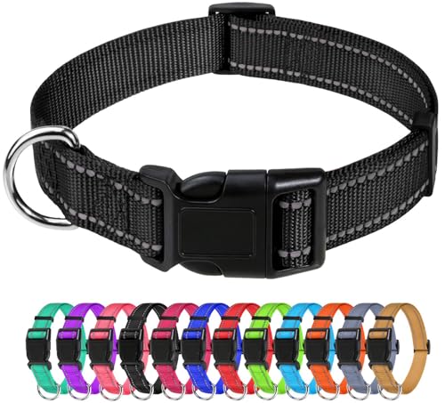 TagME Nylon Hundehalsband, Verstellbares Reflektierendes Hundehalsband mit Sicherheitsschnalle für Kleiner Hund, Schwarz, 2.0cm Breite von TagME