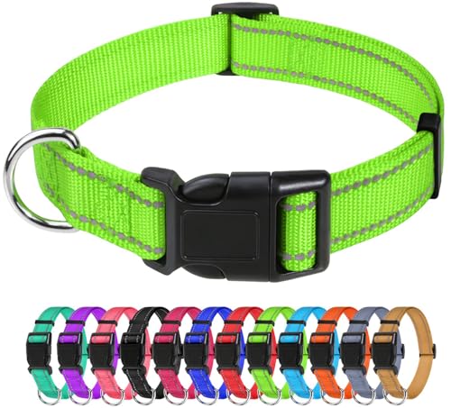 TagME Nylon Hundehalsband, Verstellbares Reflektierendes Hundehalsband mit Sicherheitsschnalle für Mittlere Hund, Grün, 2.5cm Breite von TagME