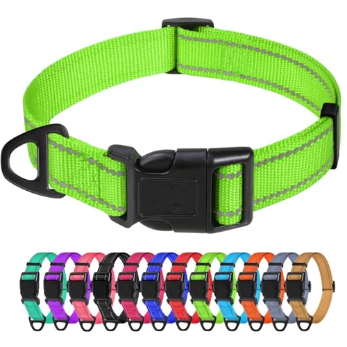 TagME Nylon Hundehalsband, Verstellbares Reflektierendes Hundehalsband mit Sicherheitsschnalle für Mittlere Hund, Grün, 2.5cm Breite von TagME