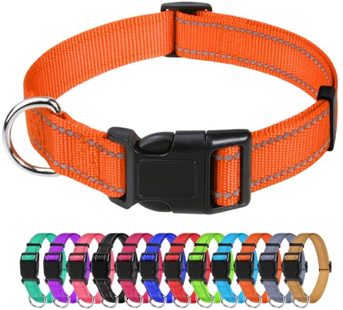 TagME Nylon Hundehalsband, Verstellbares Reflektierendes Hundehalsband mit Sicherheitsschnalle für Welpen, Orange, 1.0cm Breite von TagME