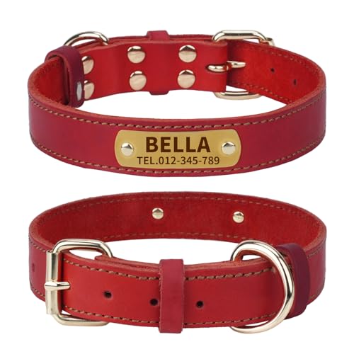 TagME Hundehalsband Personalisiert aus Leder mit Eingraviertem Hundename und Telefonnummer, Hundehalsband aus Echtem Leder für Extra Großen Hunden TagME Hundehalsband Personalisiert aus Leder mit Eingraviertem Hundename und Telefonnummer, Hundehalsband aus Echtem Leder für Extra Großen Hunden von TagME