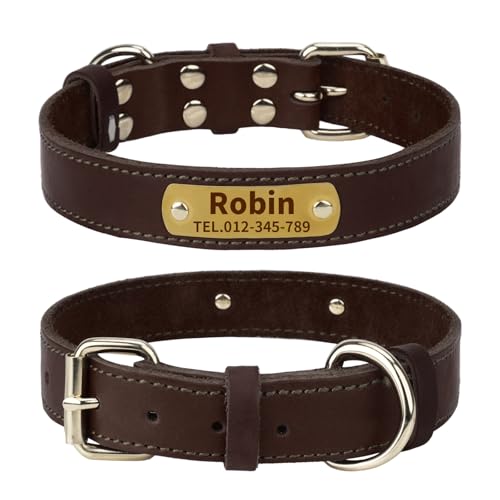 TagME Hundehalsband Personalisiert aus Leder mit Eingraviertem Hundename und Telefonnummer, Hundehalsband aus Echtem Leder für Extra Großen Hunden TagME Hundehalsband Personalisiert aus Leder mit Eingraviertem Hundename und Telefonnummer, Hundehalsband aus Echtem Leder für Extra Großen Hunden von TagME