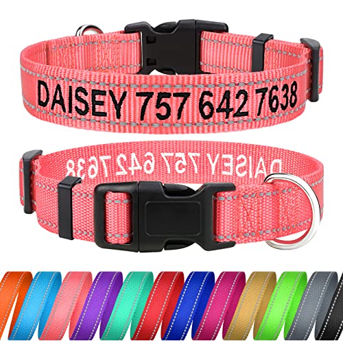 TagME Personalisierte Hundehalsband für Große Hund Mit Gestickten, Reflektierendes Nylon Hundehalsband Mit Pet Name & Telefonnummer, Babyrosa XL von TagME