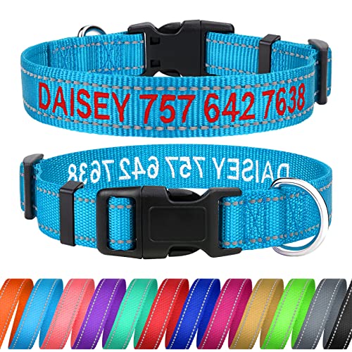 TagME Personalisierte Hundehalsband für Große Hund Mit Gestickten, Reflektierendes Nylon Hundehalsband Mit Pet Name & Telefonnummer, Himmelblau XL von TagME
