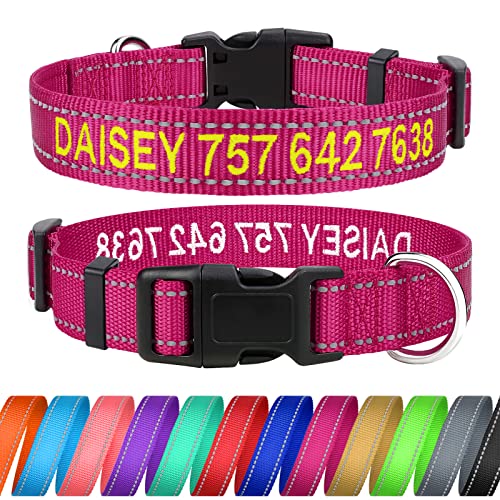 TagME Personalisierte Hundehalsband für Große Hund Mit Gestickten, Reflektierendes Nylon Hundehalsband Mit Pet Name & Telefonnummer, Hot Pink L von TagME