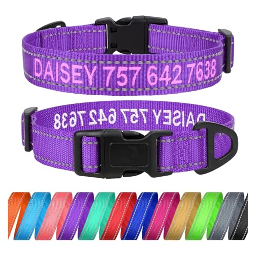 TagME Personalisierte Hundehalsband für Große Hund Mit Gestickten, Reflektierendes Nylon Hundehalsband Mit Pet Name & Telefonnummer, Lila XL TagME Personalisierte Hundehalsband für Große Hund Mit Gestickten, Reflektierendes Nylon Hundehalsband Mit Pet Name & Telefonnummer, Lila XL von TagME