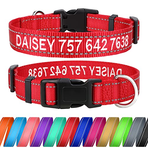 TagME Personalisierte Hundehalsband für Große Hund Mit Gestickten, Reflektierendes Nylon Hundehalsband Mit Pet Name & Telefonnummer, Rot L von TagME