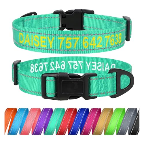 TagME Personalisierte Hundehalsband für Große Hund Mit Gestickten, Reflektierendes Nylon Hundehalsband Mit Pet Name & Telefonnummer, Türkis L von TagME